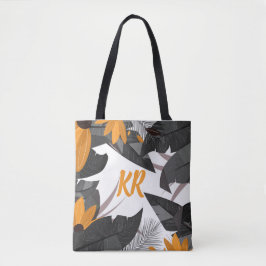 Tote Bag Automne Feuillage d'automne Gris orange Monogramme