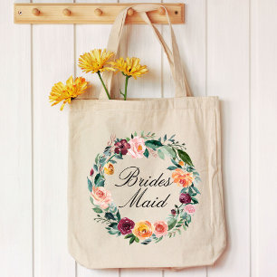 Tote Bag Automne Fleur Rose Fleur Floral Wreath Bridesmaid