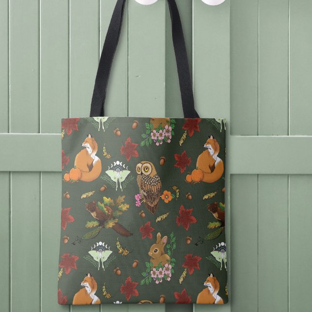 Tote Bag Automne Forêt forestière Animaux verts (Créateur téléchargé)