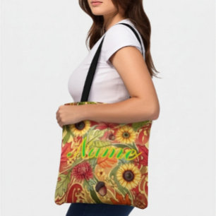 Tote Bag Automne Personnalisé Nom Personnalisé Floral d'Aut