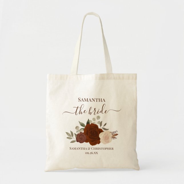 Tote Bag Autumn Boho Roses Elegant Bride Wedding Keepsake (Devant)