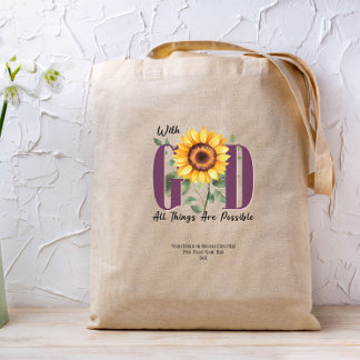Tote Bag Avec Dieu, tout est possible Foi Bible Personnalis