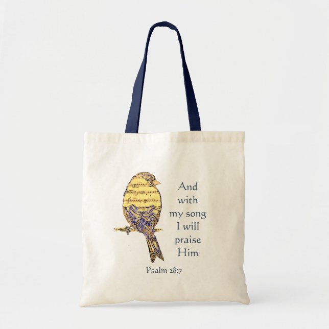 Tote Bag Avec ma chanson, je le loue Bible Écriture Oiseau (Devant)