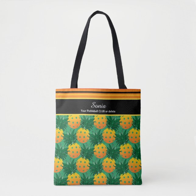 Tote Bag Avec nom et texte doux ananas pickleball (Devant)