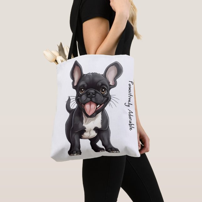 Tote Bag 🐶 Avec texte personnalisé, chiot français (De près)