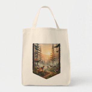 Tote Bag Aventure Animaux de la Forêt au Coucher du Soleil