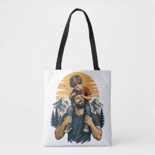Tote Bag Aventure de montagne père et fils - Illustration v