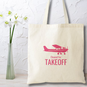 Tote Bag Avion Cessna rose Clair pour le décollage Drôle