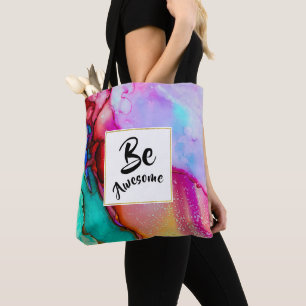 Tote Bag Awesome rose et turquoise Aquarelle Abstraite