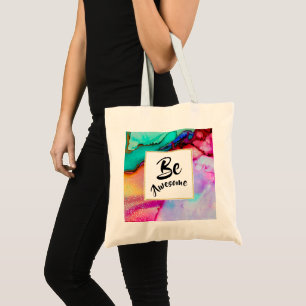 Tote Bag Awesome rose et turquoise Aquarelle Abstraite