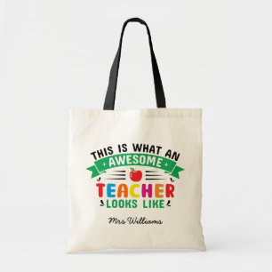 Tote Bag Awesome teacher modern typography rainbow gift