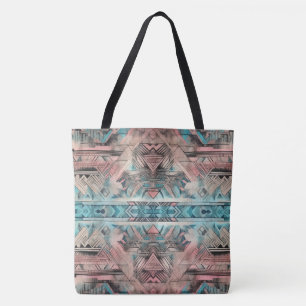 Tote Bag Aztec Sud-Ouest Pastel Rose Et Bleu