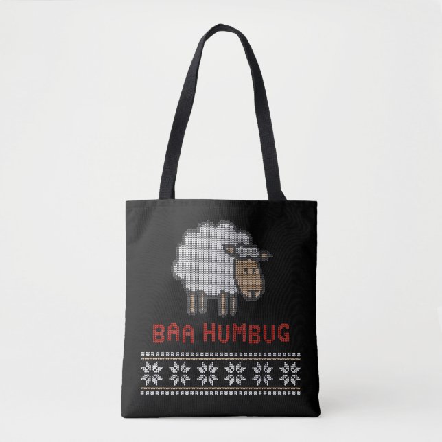 Tote Bag Baa Humbug Sheep de Noël | Style de pull moche (Devant)