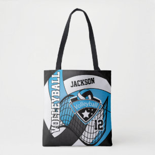 Tote Bag Baby Blue, Black and White Volleyball