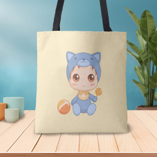 Tote Bag Baby Boy Girl Chat Jumpsuit sur Jaune