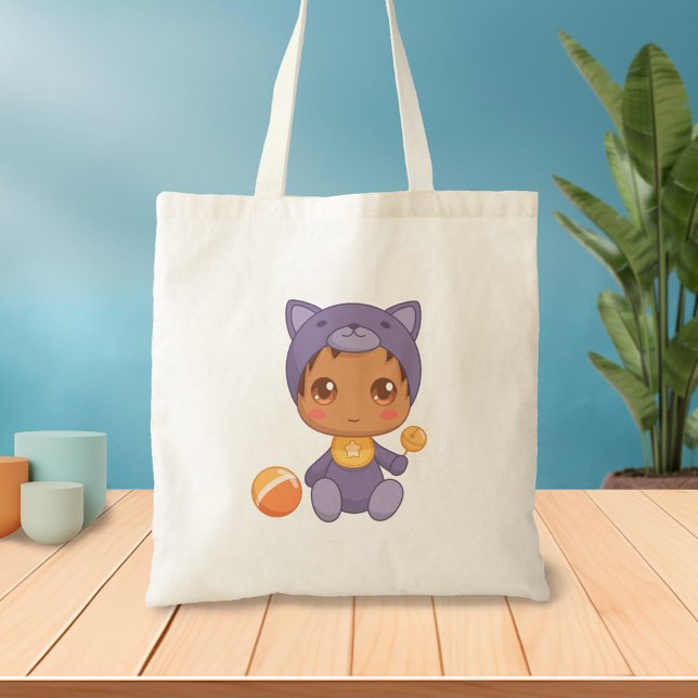 Tote Bag Baby Boy Girl Purple Chat Jumpsuit (Créateur téléchargé)