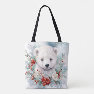 Tote Bag Baby Polar Bear Cub Christmas mignonne