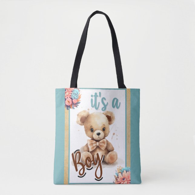 Tote Bag Baby shower Ours Bleu Boho (Devant)