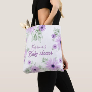 Tote Bag Baby shower personnalisé de fleurs d'aquarelle vio