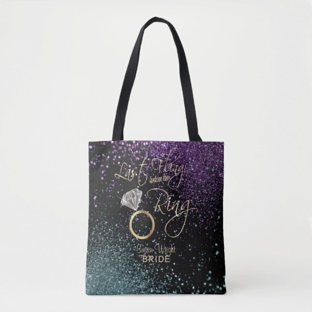 Tote Bag Bachelorette dernière Fling - violet et Turquoise (Devant)