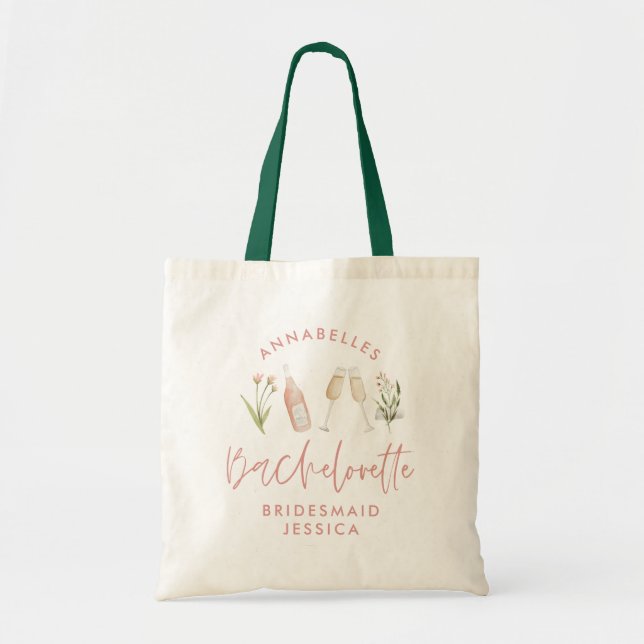 Tote Bag Bachelorette rose girly cocktail floral aquarelle (Devant)