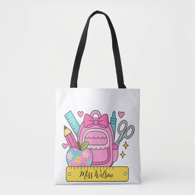 Tote Bag back School Rainbow Teacher Life (Devant)