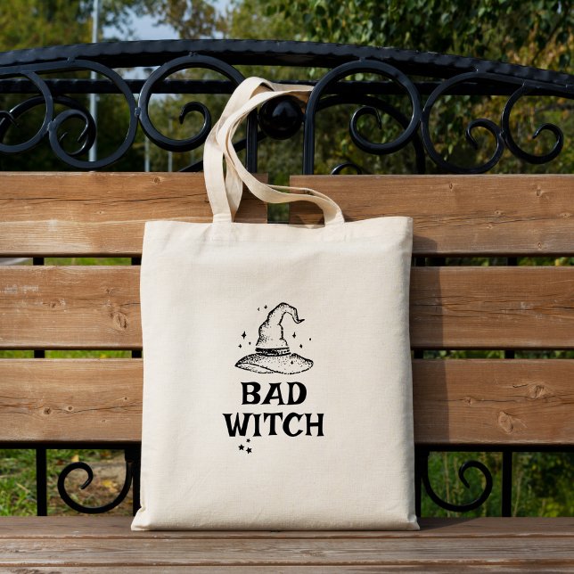 Tote Bag Bad Witch Black and White Stars Halloween (Bad Witch Black and White Stars Halloween Tote Bag )