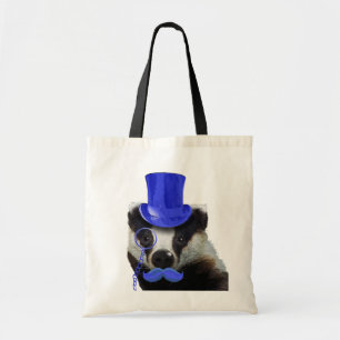 Tote Bag Badger avec chapeau bleu et moustache