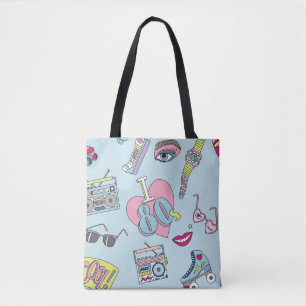 Tote Bag badges rétro, style motif des années 80-90.