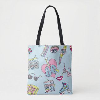 Tote Bag badges rétro, style motif des années 80-90.