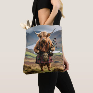 Tote Bag Bagpiper de vache écossaise Highland