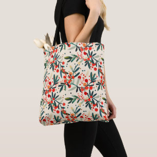 Tote Bag Baies de houx rouges modernes de Noël