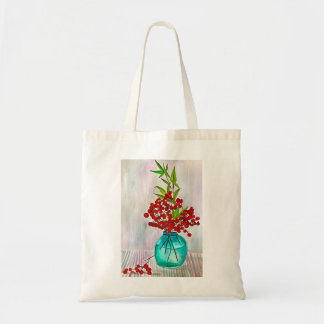 Tote Bag Baies de Noël rouges aquarelle beaux-arts