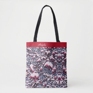 Tote Bag Baies rouges et neige à Noël