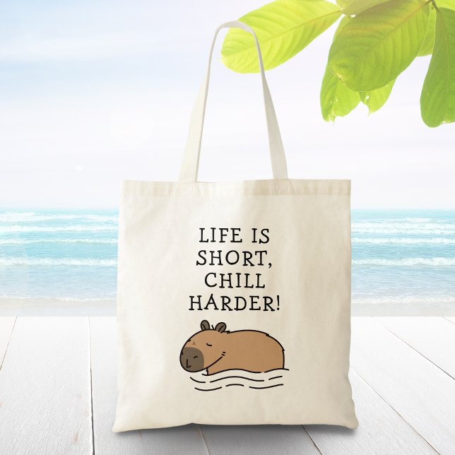 Tote Bag Baignade mignonne Capybara Drôle Citation personna (Life is short, chill harder!)