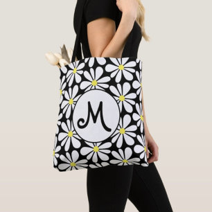 Tote Bag Baise blanche sur Floral noir