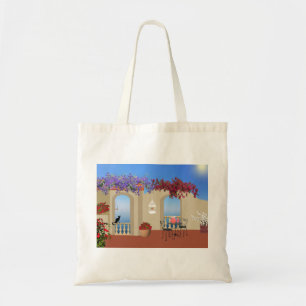 Tote Bag Balcon À L'Extérieur Fleurs Table Tranquillité Bor