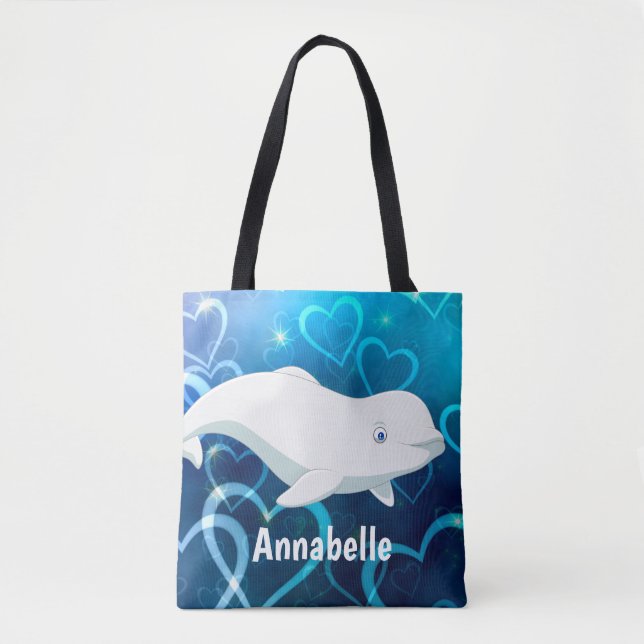 Tote Bag Baleine béluga personnalisée et Coeurs bleus Arcti (Devant)