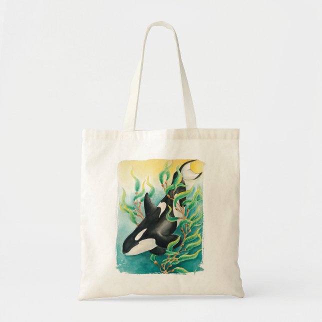 Tote Bag Baleine d'Orca en Aquarelle Kelp (Devant)