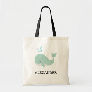 Tote Bag Baleine vert menthe Enfants Personnalisé Mignon