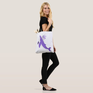 Tote Bag Baleine violette esthétique et lys en impression t