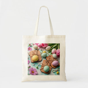 Tote Bag Balises en bois rustique avec oeufs peints de Pâqu