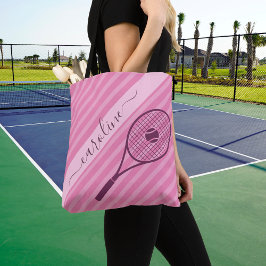 Tote Bag Balle en raquette rose rayée jolie fille mignonne
