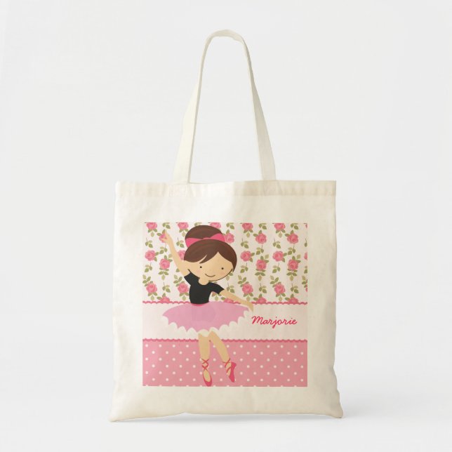 Tote Bag Ballerine rose florale Girly lunatique (Devant)