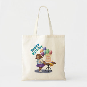 Tote Bag Ballons colorés et gâteau, Fille d'anniversaire