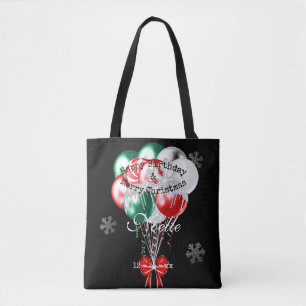 Tote Bag Ballons d'anniversaire de Noël Glam et flocons de 