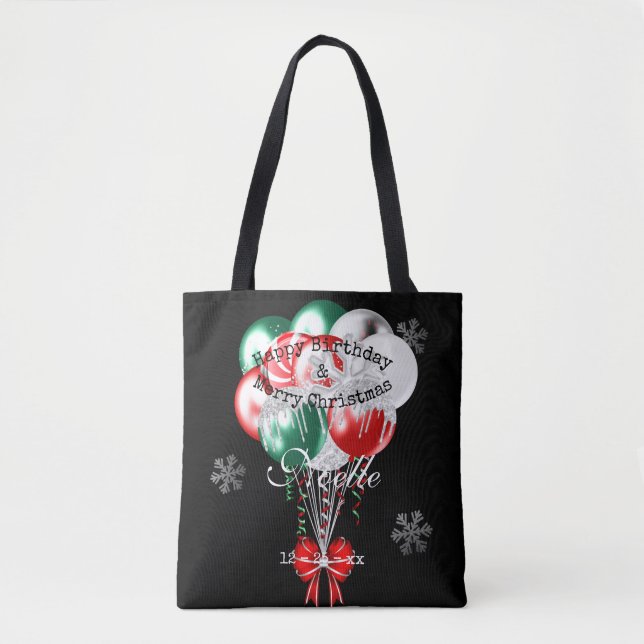 Tote Bag Ballons d'anniversaire de Noël Glam et flocons de  (Devant)