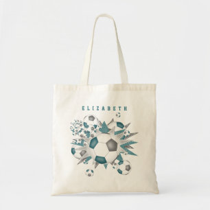 Tote Bag Ballons de football gris turquoise stars filles no