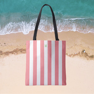 Tote Bag Bande de cabane rose et monogramme vert personnali