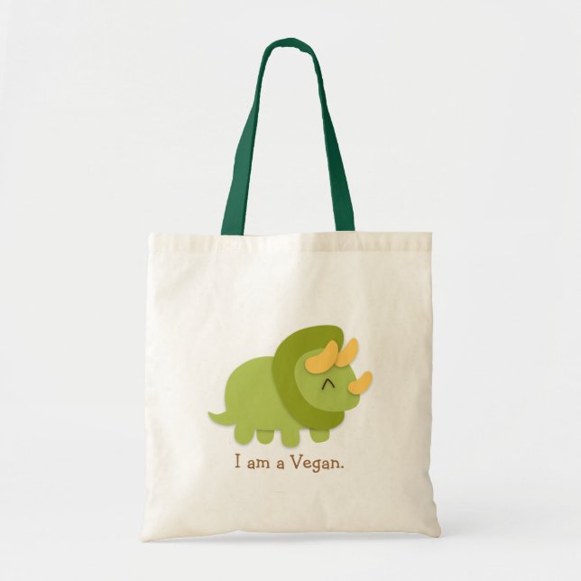 Tote Bag Bande dessinée de Kawaii de Triceratops vert et (Devant)